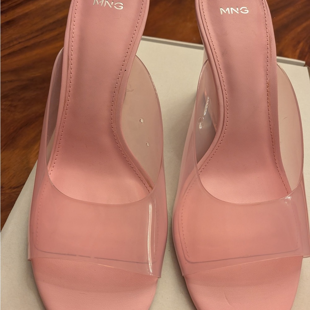 MANGO Pink Clear Wedge Slide Sandals Size 39 (US 8) - Picture 2 of 6